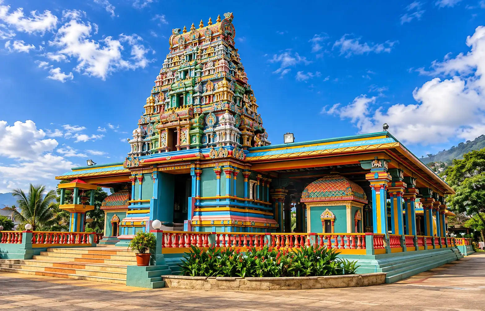 Colourful temple tower at Kurinji Andavar Temple